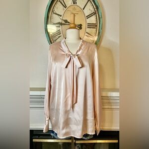 Chigant Elegant Satin Blouse with Bow Tie